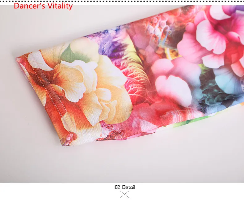 Adult Modern Dance Half Sleeve Spandex Printing Dress Ballroom National Standard Waltz Jazz Dancing Competition Practice Outfi