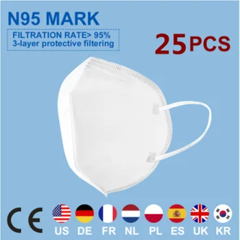 

4 Layers 25pcs KN95 Mask 95% Meltblown cloth filter Anti PM2.5 Particulate Pollution Protective Respirator Safety Same as KF94 F
