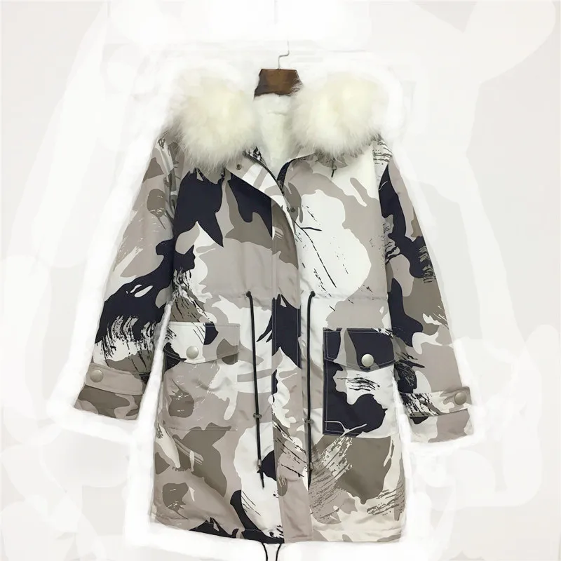 New Jacket White Faux Fur Lining Camouflage Shell Winter Leather Coat Raccoon Hoodies Waist | Мужская одежда