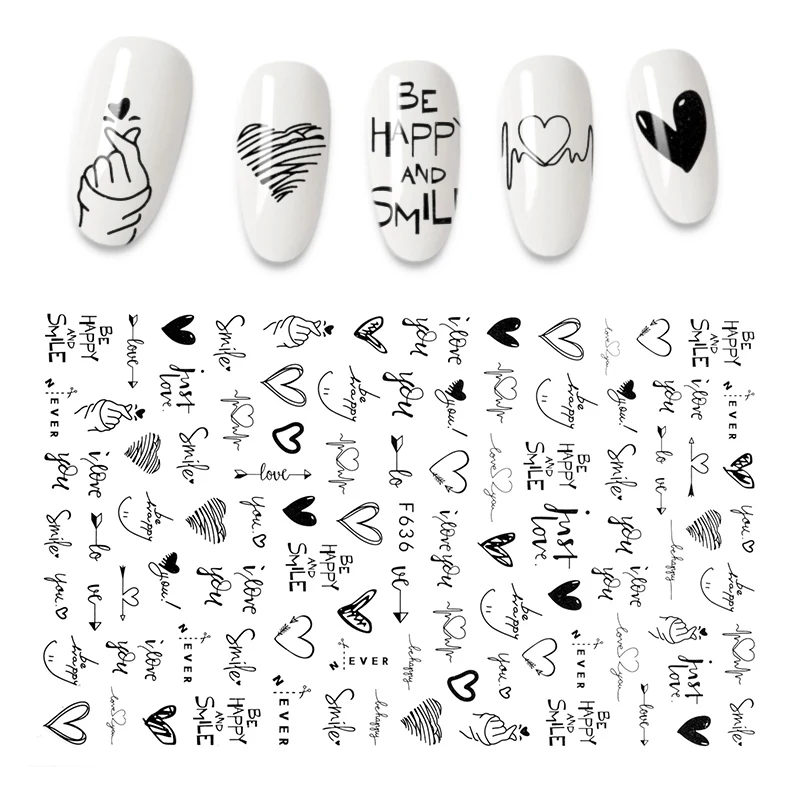 The New 3D Nail Sticker Cool English Letter stickers for nail Foil Love Heart Design Nails Accessories Fashion Manicure | Дом и сад