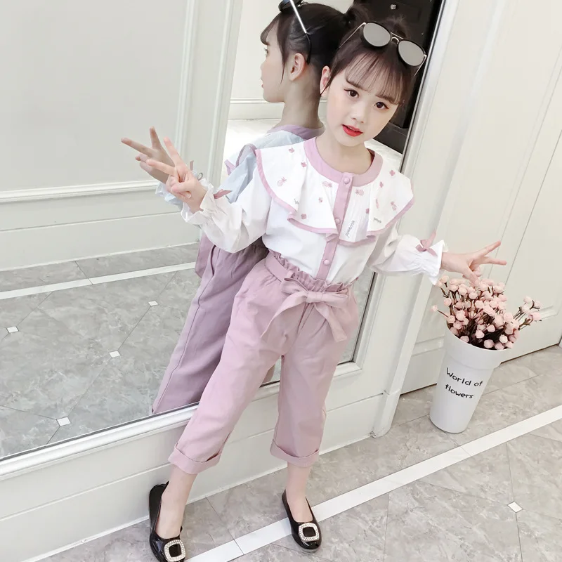 

2019 Girls Clothes Suit Elegant O-Neck Clothing Set For Teens Spring Ruffles Children's Clothes 6 8 12 Years Costume For Girls