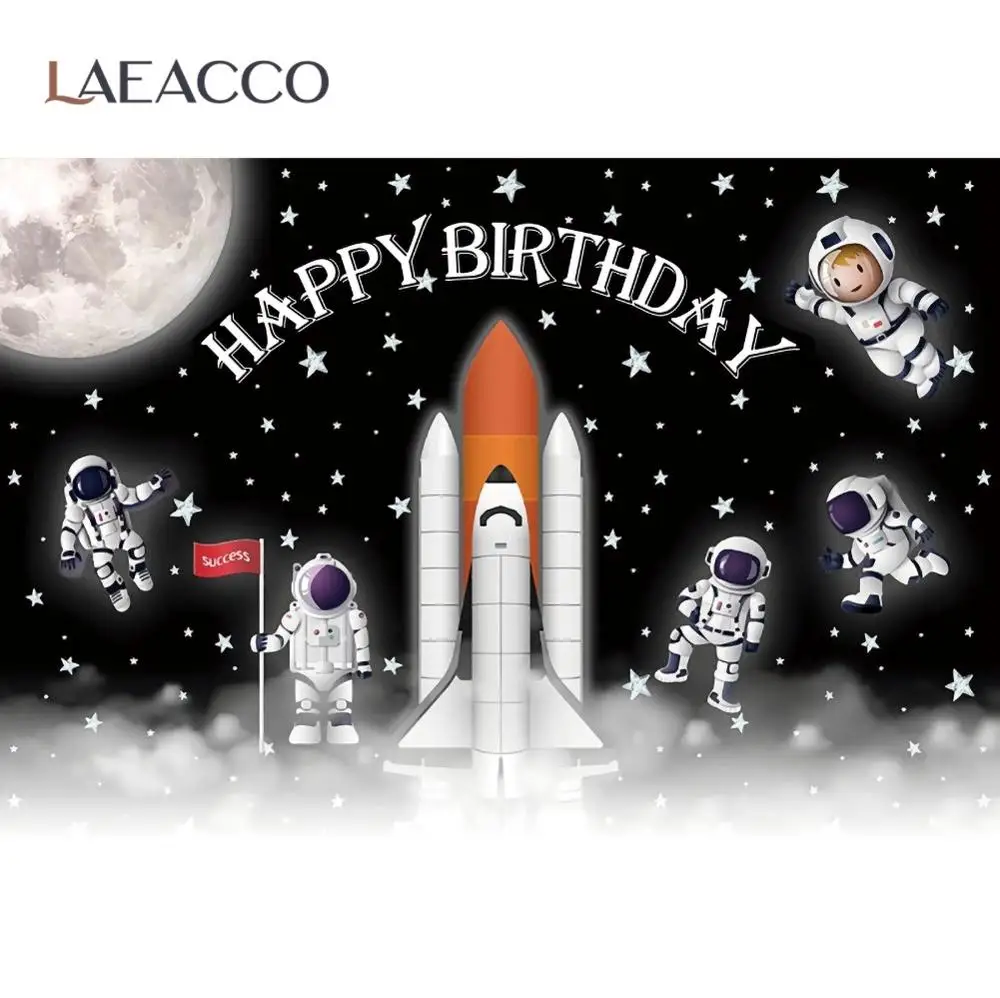 

Laeacco Space Astronaut Happy Birthday Party Photo Background For Photography Customized Baby Cartoon Backdrop For Photo Studio
