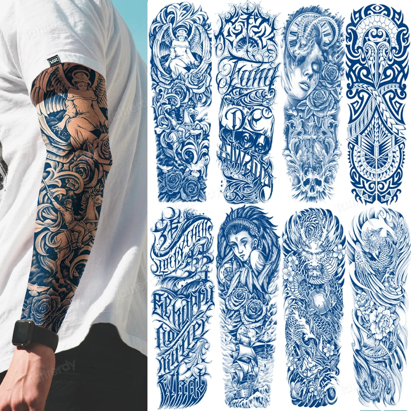 full arm sleeve temporary tattoo sticker natural juice ink waterproof  tattoos long lasting 2 weeks large size sexy body art men _ - AliExpress  Mobile