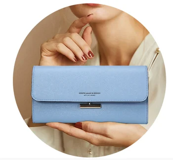 

2020 New Genuine Leather Wallet Metal Snap Fastener Zipper Women Clutch Purses Cell Phone Coin Card Money Purse For Women