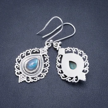 

Natural Blue Fire Labradorite Handmade Unique 925 Sterling Silver Earrings 1.75" A2370