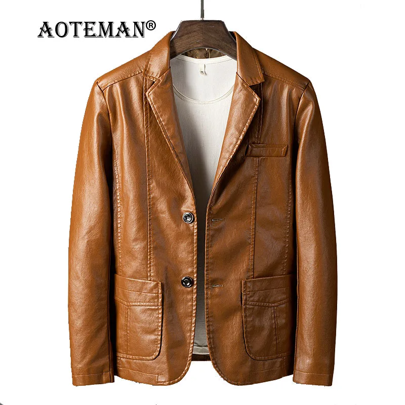 Chaqueta de cuero sintético para hombre, abrigos sólidos de negocios, rompevientos, prendas de vestir, chaquetas informales de moda para primavera y otoño, LM156