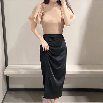 

2020 summer new products women's high waist half-split fold decoration bag hip straight skirt