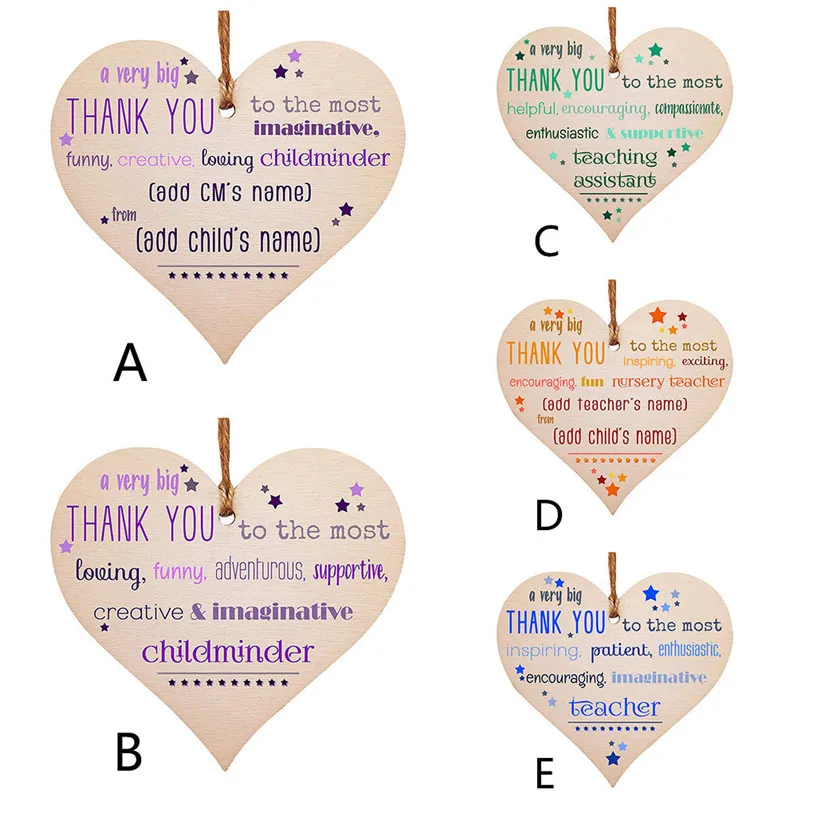 

Wooden Love Heart Hanging Plaque Handmade Thank You Card Teacher Leaving Gift Pendant Heart Plaque Decor j26