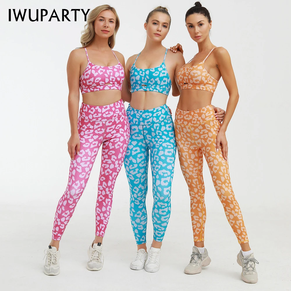 2 piece Leopard Print Women Joga Sports Set Running Fitness Jogging Blackcross Bras Gym Sportswear Workout Leggings Tracksuits |
