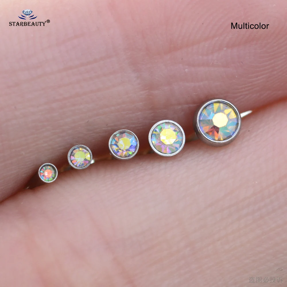 Piercing Jewelry 2pcs 1.5mm Multicolor Crystal Nose Stud Ring Bar Helix Tragus Labret Lobe Earrings Women Men Ear