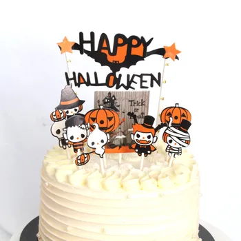 

Paper Cartoon Halloween Cake Topper cupcake Pumpkin Ghost Witch For Halloween Dessert Decoration Party Cake Flags Baking Supply