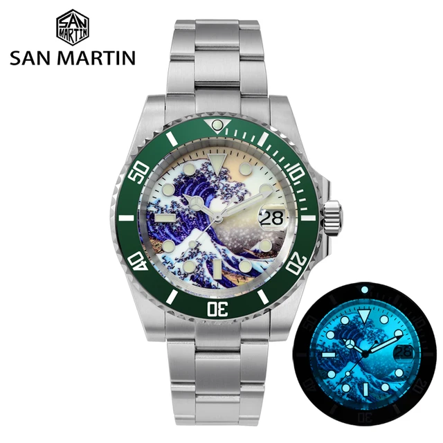 San Martin Diver Water Ghost Luxury Sapphire Crystal Men Automatic Mechanical Watches Ceramic Bezel 20Bar Luminous Date Window 3