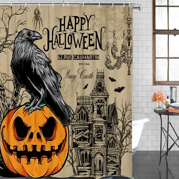 

Bathroom Curtain Halloween Pumpkin Crow Waterproof Fabric Shower Curtain Home Decoration Shower Curtains