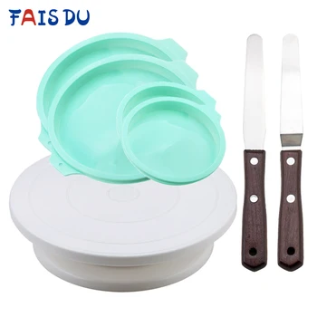 

Silicone Layered Cake Round Shape Mold Plastic Cake Turntable With Stainless Steel Spatula DIY Baking Tool Baking Mold Set