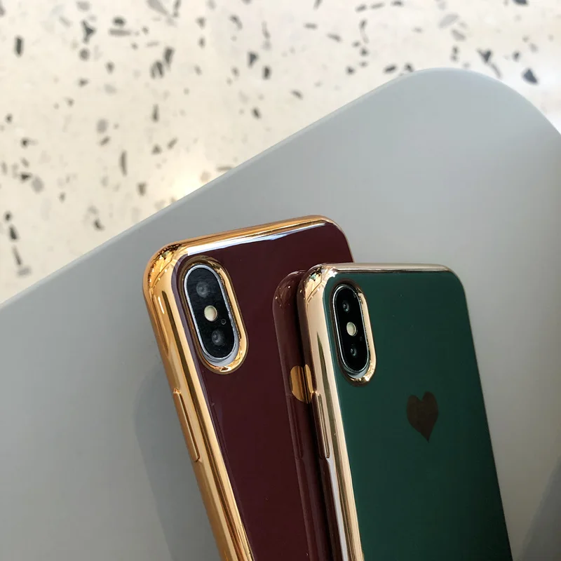 Чехлы с сердечками для iPhone 11Pro Max XR XS Max 7 8 6 6S Plus X с гальваническим покрытием противоударный мягкий ТПУ зеленый задний Чехол для iPhone 11