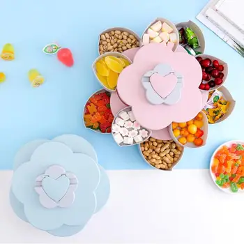

Multifunction Creative Flower Design Rotary Snack Storage Box Candy Organizer High Capacity Fruit Plate Wedding Birthday Gifts