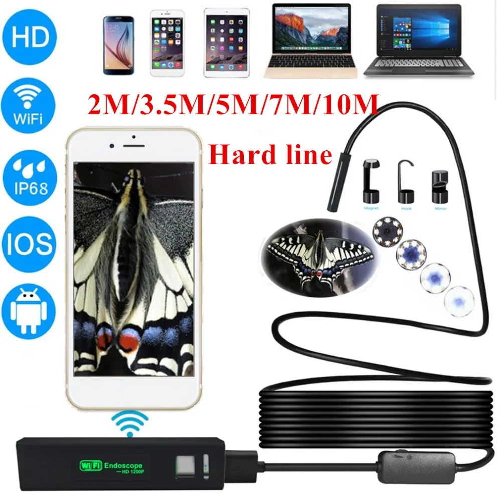 HD 1200P беспроводной WiFi эндоскоп Мини водонепроницаемая полужесткая Инспекционная камера 8 мм объектив 8LED бороскоп для IOS и Android ПК