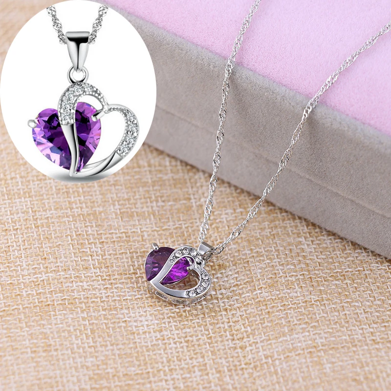 

Luxury Women Girl Necklace Heart-shaped Zircon Crystal Necklace Fine Trendy Romantic Small Pendant Necklace Friend Gift Jewelry