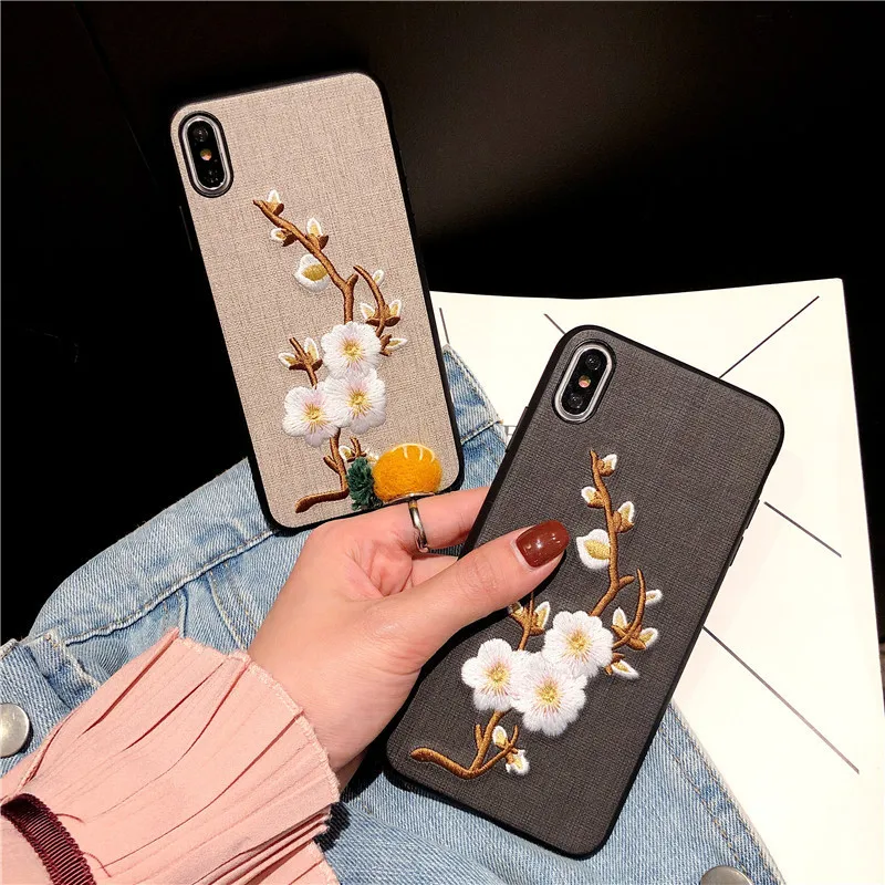 

case for iPhone 11 XR 7 8 11 Pro Max X XS Max Plus 6 6s cover Embroidered flower Drop-Resistant Female