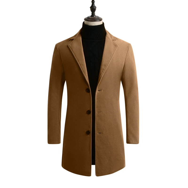 High Quality New Mens Trench Coat Jacket Men Leisure Long Sections Woolen Coats Mens Pure Color Casual Fashion  Mens windbreaker 2