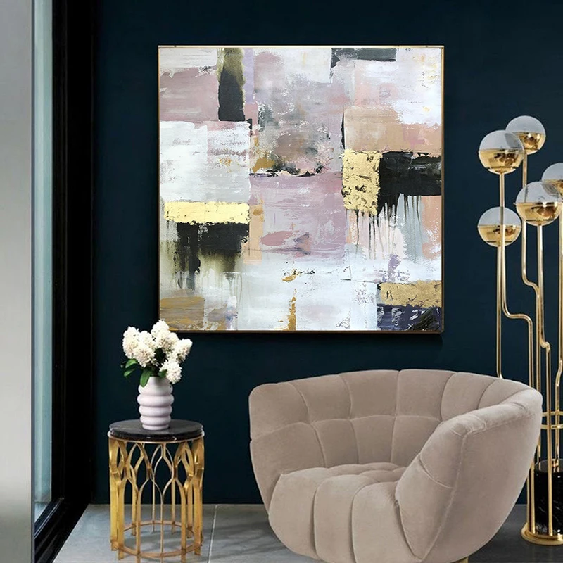 

Hand-Painted Abstract Gold Foil Oil Painting Living Room Wall Entrance American-Style Abstract Hanging Painting Light Luxury Res