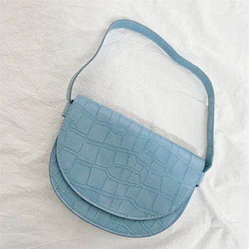 

Niche bag female 2020 summer new shoulder crossbody saddle bag wave crocodile pattern milk blue semi-circle bag underarm bag