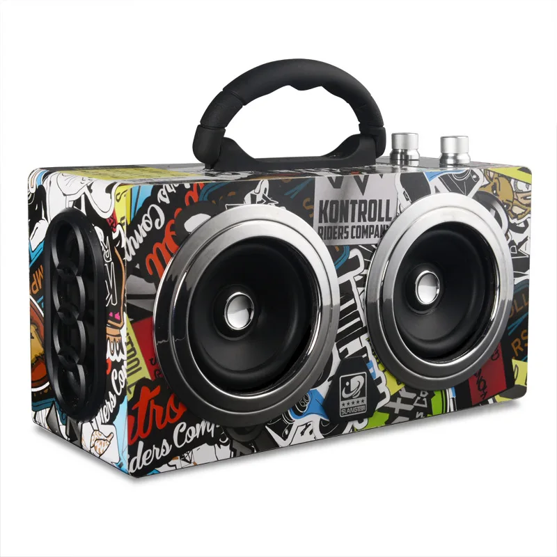 New Bluetooth Speaker Outdoor Portable Multi-function Retro Wooden Audio TV Hip-hop Subwoofer Punk Graffiti Speakers FM | Электроника