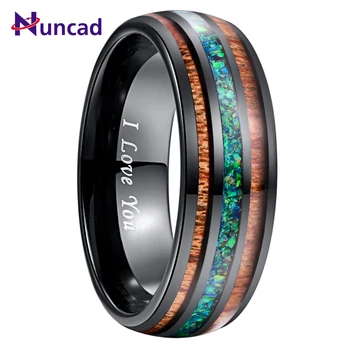 

Nuncad Comfort Fit 8mm Natural Acacia Wood Ring Opal Tungsten Carbide Ring for Men