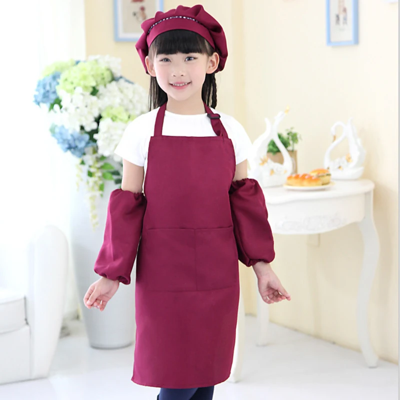 Wine Red Apron Детский фартук нарукавник шапка платок детский сад кухня Выпечка живопись для приготовления пищи Ремесло Искусство нагрудники фартук рекламные фартуки - Цвет: Wine Red Apron