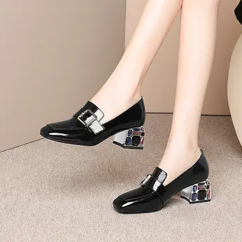 

Concise Metal Buckle shoes For Women'S Footwear Genuine Leather High Heels Pumps Summer Office Working Shoes Woman