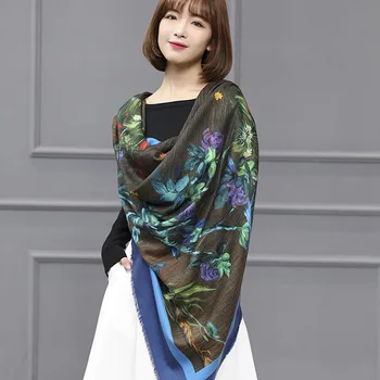 

Floral Print Wool Scarf for Women Winter Blanket Scarves Wraps Shawl 120x120cm