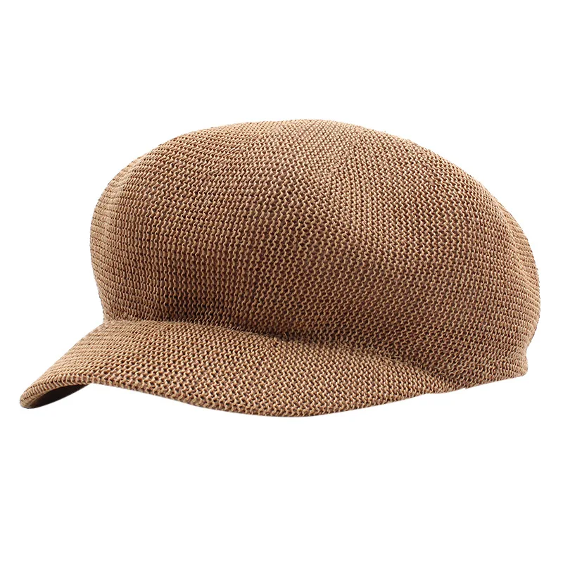 Sparsil Ladies Fashion Elegant Octagonal Cap Travel Sun Visor Mesh Strawed Hat Simple Comfortable Breathable Beret Hats