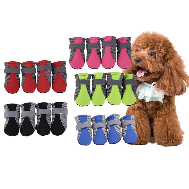 Zapatos de malla reflectante para perros y gatos, Botas de lluvia antideslizantes, protectores de pata de osito cachorro