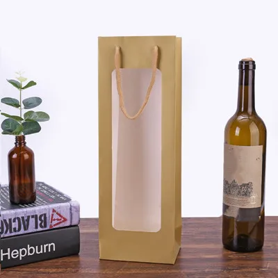 12 шт одиночные красные бутылки вина упаковочные коробки с открытым окном сумка для хранения из крафт-бумаги с ручкой Свадебная вечеринка вино упаковочная коробка - Цвет: C