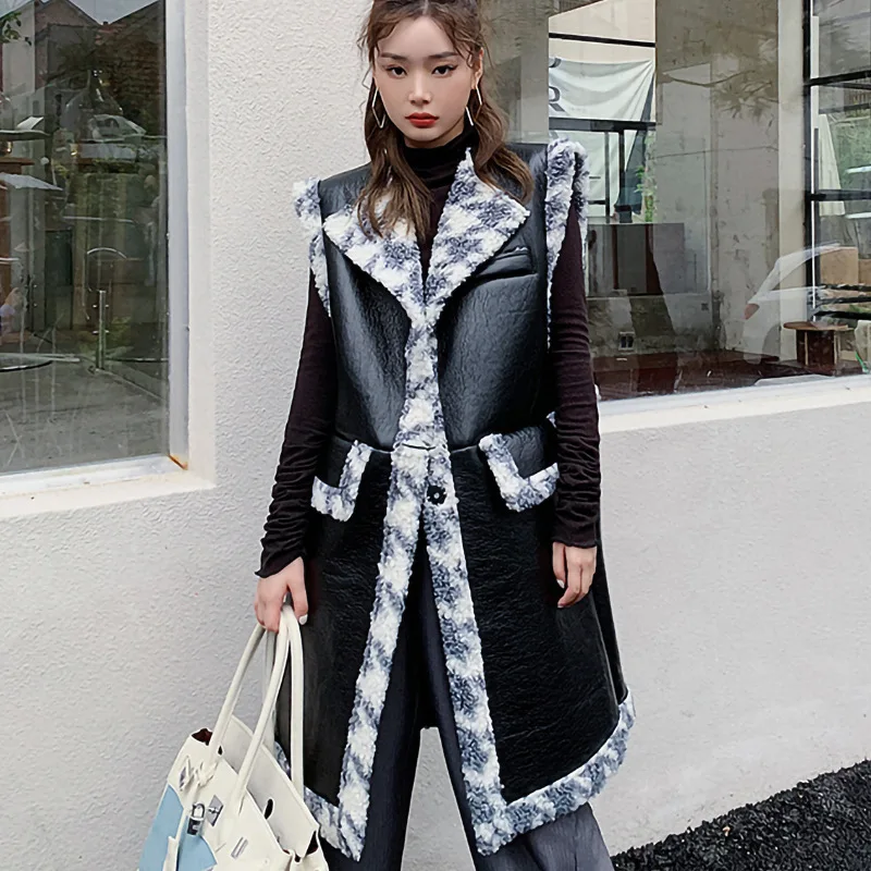 Новинка осенне зимняя куртка из искусственной кожи женский шерстяной жилет с