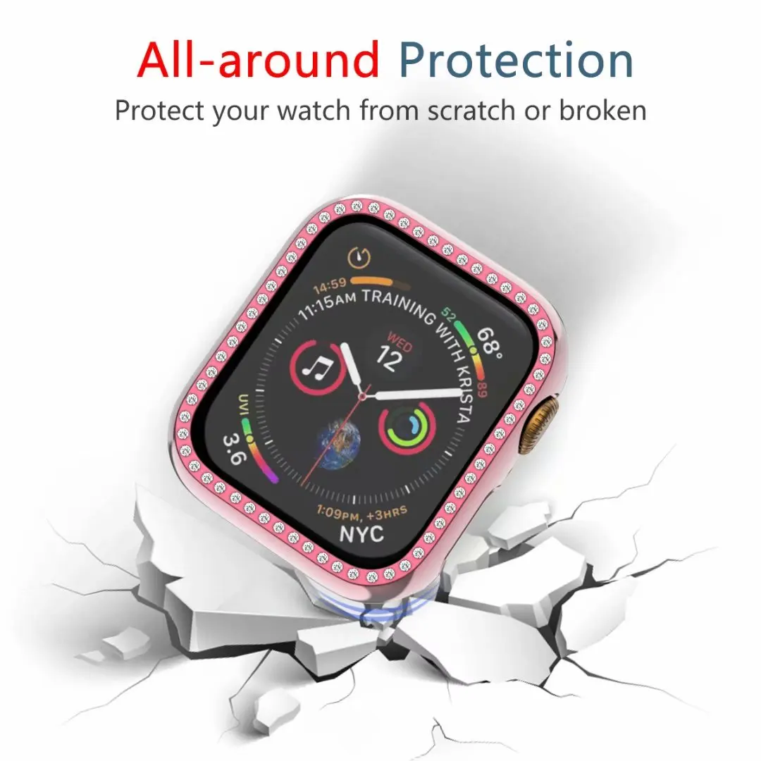 Роскошный чехол из поликарбоната с бриллиантами для Apple Watch 3 2 1 42 мм 38 мм защитный чехол для iWatch 40 мм 44 мм серия 4 5 бампер для часов