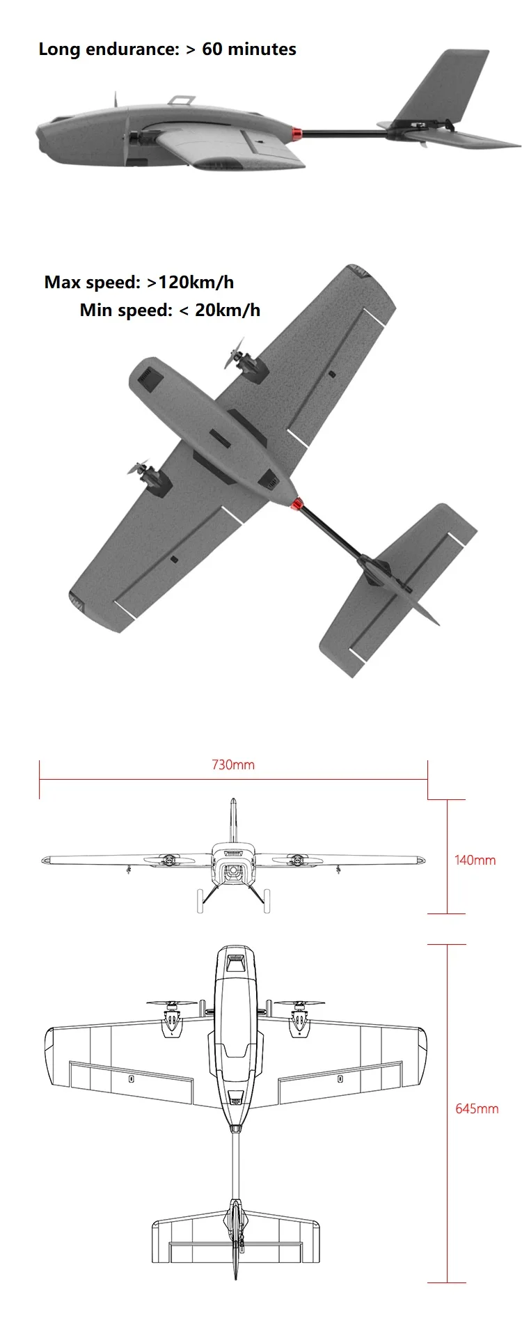 HEE WING T-1 Ranger RC Airplane KIT/PNP, Long endurance: 60 minutes Max speed: >120km/h Min speed: 20km/