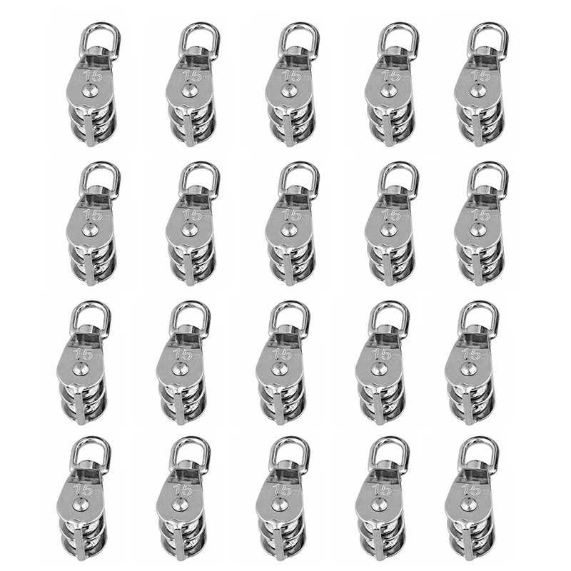 

20Pcs Stainless Steel Wire Rope Crane Pulley Block M15 Lifting Crane Swivel Hook Single Pulley Block Hanging Wire Towing Wheel
