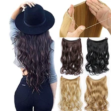 WTB Синтетические длинные волнистые невидимые рыбий линии без зажимов 22 дюйма волосы для наращивания коричневый секретный Невидимый шиньон косплей наращивание волос