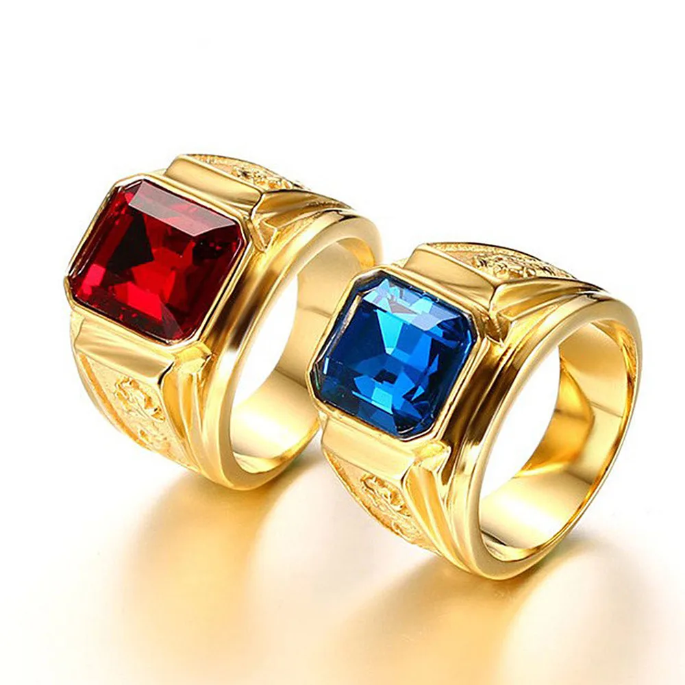 Anillo De Acero Inoxidable Para Hombre Sortija De Zafiro Rub GEMA 