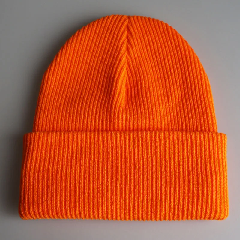 Plain Skull Cap Knit Hats Winter Warm Cuff Beanies for Men Women Orange Yellow Black Dark Green Beige