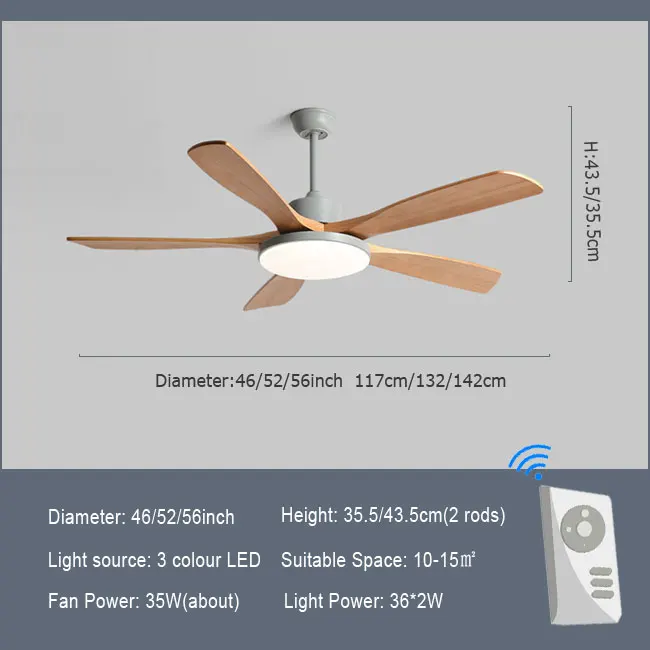 Strong Wind Ceiling Fan with Bright LED Light Fashion Wooden Ceiling Fan for Indoor Outdoor