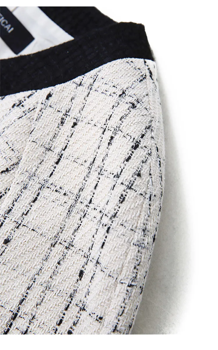 Handmade Luxury Blazer Suits for Women Fashion O Neck Grid Tweed Contrast Color Single Breasted Loose Blazers Coat