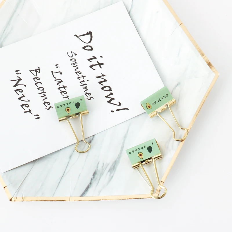 TUTU 6pcs /box Fashion Gold Avocado Season Fruit Binder Clip Metal Binder Clips Photos Tickets Notes Letter Paper Clip H0327