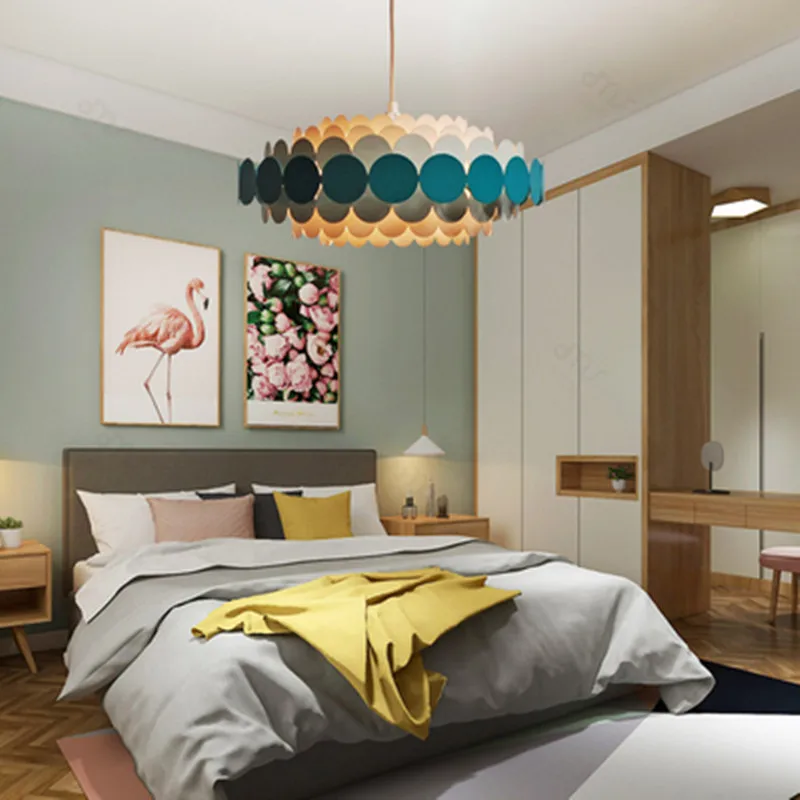 

Modern Parlor Led Pendant Lights Red/Blue 220V Restaurant Bedroom Hall Hanging Light Fixtures Nordic Hanglamp Home Loft Deco