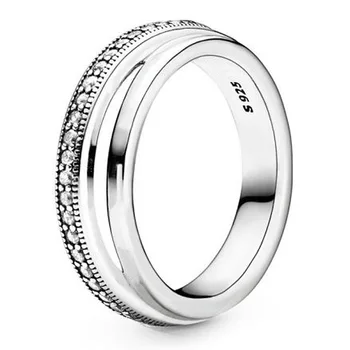 

Original Signature Triple Band Pave Ring With Crystal For Women 925 Sterling Silver Ring Wedding Party Gift DIY Pandora Jewelry