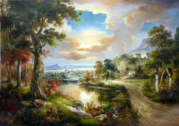 

free shipping classical cloud tree road landscape canvas painting prints oil painting on canvas wall art decoration pictures