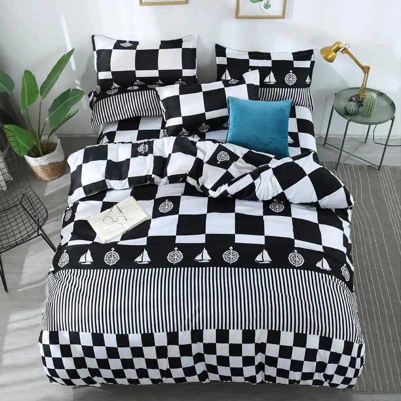 30 Stripe Printed 4pcs Girl Boy Bed Cover Set Duvet Cover Adult Child