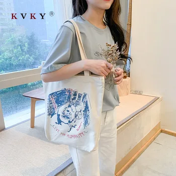 

Ladies Handbags Large Capacity Cloth Canvas Tote Bag Cotton Shopping Travel Women Eco Bolsa Reutilizable Shoulder Shopper Bags