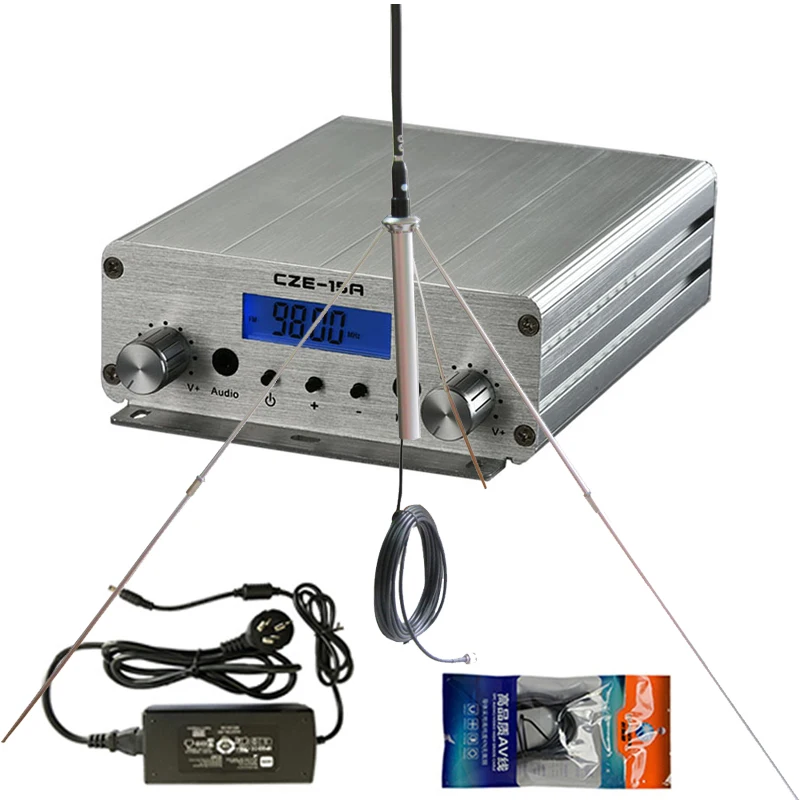 10w 15W FM Radio Broadcast Transmitter + GP 1/4 wave antenna kit for for Church, Car, Home, Conference